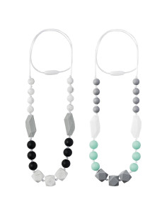 Collares de Dentición para Bebés 2PCS - Silicona Verde Gris Negro