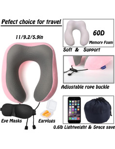 Almohada de Viaje GOTDYA Espuma de Memoria Rosa 27.94x23.37cm 2