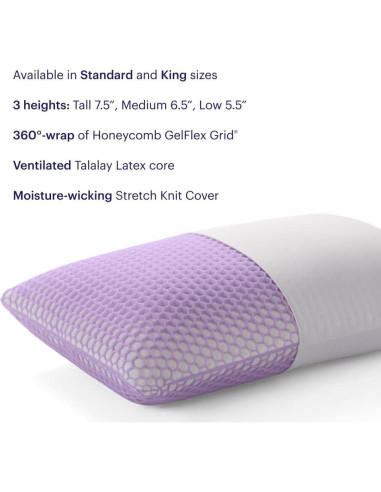 Almohada de Cama Púrpura Rey Bajo - GelFlex Hipoalergénica