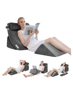 Juego de 4 almohadas en cuña Famecomfy ortopédicas gris