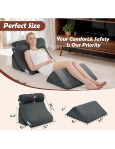 Juego de 4 almohadas en cuña Famecomfy ortopédicas gris 2