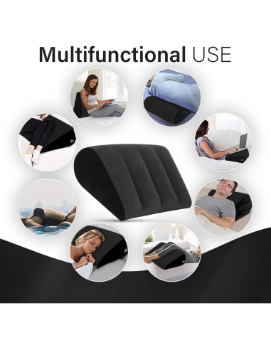 Cojín Inflable en Cuña Prosixtoy Negro para Viaje y Camping