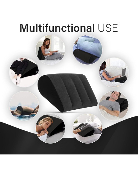 Cojín Inflable en Cuña Prosixtoy Negro para Viaje y Camping Cojín Inflable en Cuña Prosixtoy Negro para Viaje y Camping