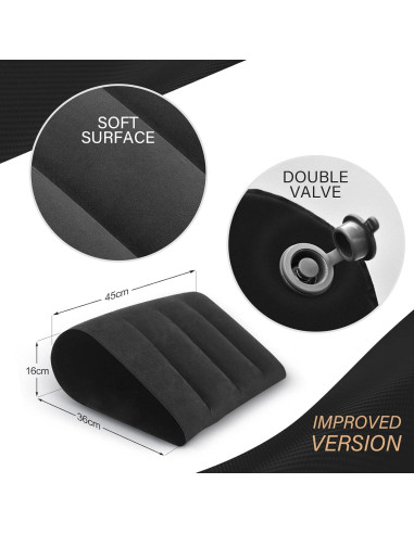 Cojín Inflable en Cuña Prosixtoy Negro para Viaje y Camping