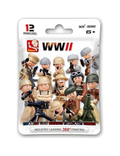 Conjunto 12 Minifiguras Militares WW2 + 3 Armas Pesadas 2