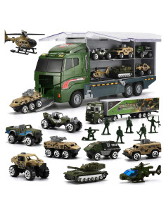 Camión Militar con Soldados y Vehículos Byonebye 26 Pcs