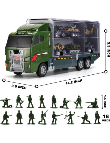 Camión Militar con Soldados y Vehículos Byonebye 26 Pcs