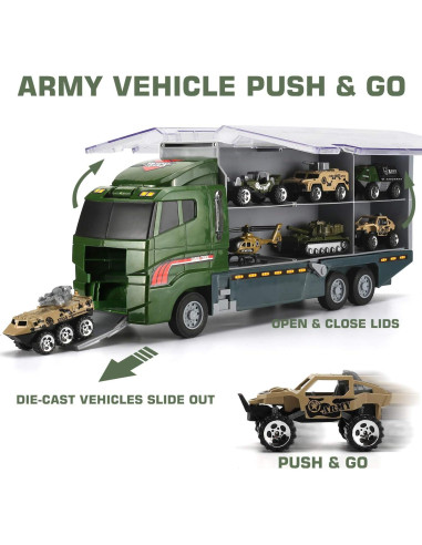Camión Militar con Soldados y Vehículos Byonebye 26 Pcs