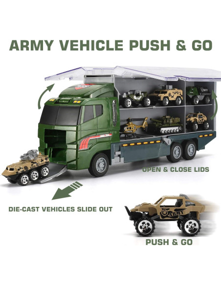 Camión Militar con Soldados y Vehículos Byonebye 26 Pcs