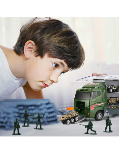 Camión Militar con Soldados y Vehículos Byonebye 26 Pcs