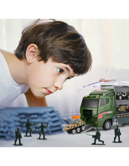 Camión Militar con Soldados y Vehículos Byonebye 26 Pcs