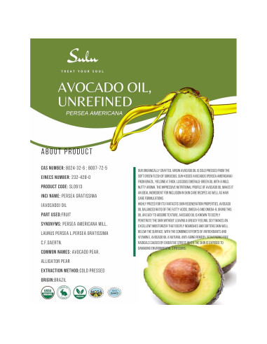 Aceite de Aguacate Orgánico SULU 473 ml Prensado en Frío