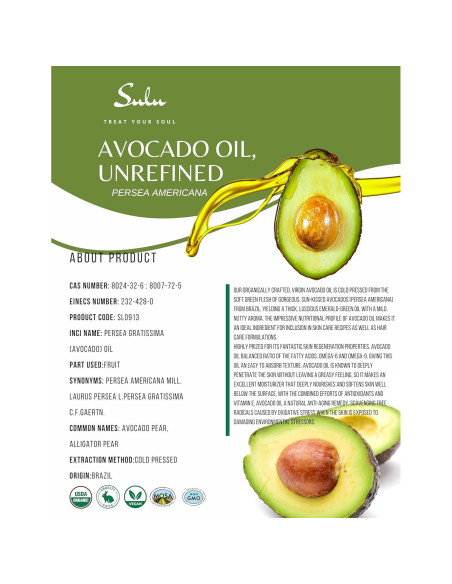 Aceite de Aguacate Orgánico SULU 473 ml Prensado en Frío