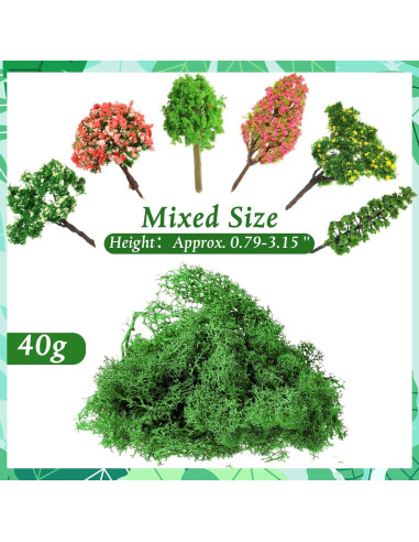 28 Árboles Miniatura Canlierr con Musgo Falso 40g