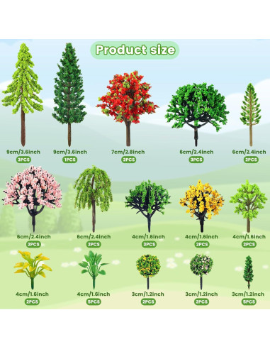 38 Piezas Mini Árboles de Modelo Coloridos QUOZUO 3-9 cm