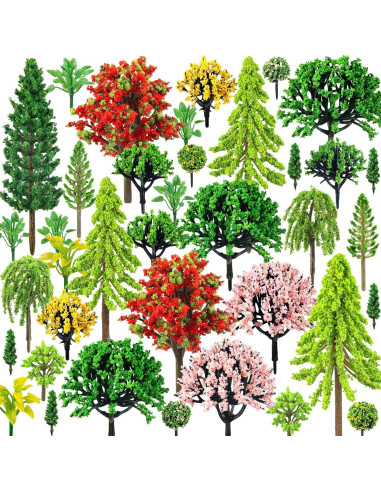 38 Piezas Mini Árboles de Modelo Coloridos QUOZUO 3-9 cm