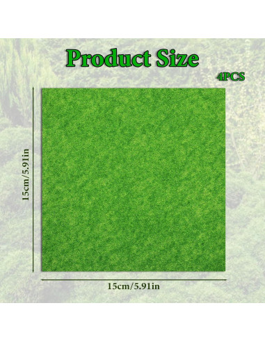 4PCS Césped Artificial Verde 15x15cm para Manualidades DIY
