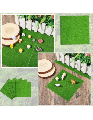 4PCS Césped Artificial Verde 15x15cm para Manualidades DIY