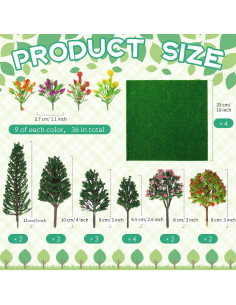 Set 55 Piezas Miniaturas Yilloog: Flores, Árboles y Césped 2