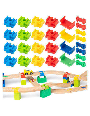 Accesorios de Pista de Tren de Madera 28 Piezas Compatible