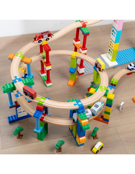 Accesorios de Pista de Tren de Madera 28 Piezas Compatible