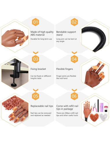 Mano de Práctica para Uñas LIONVISON con Herramientas