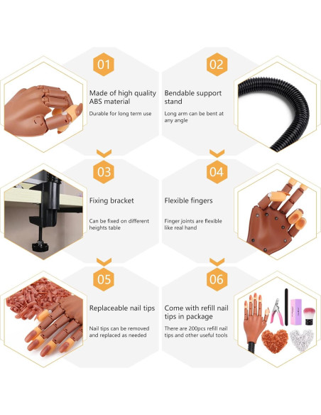 Mano de Práctica para Uñas LIONVISON con Herramientas