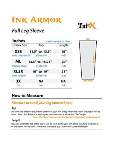 Manga Cubierta Tatuaje Pierna Tat2X Ink Armor XL2X Tono Piel