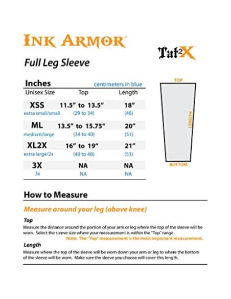 Manga Cubierta Tatuaje Pierna Tat2X Ink Armor XL2X Tono Piel