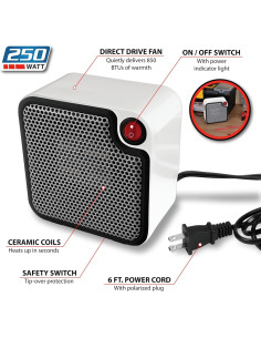 Calentador Personal Eléctrico Performance Tool W5011 250W Blanco 2