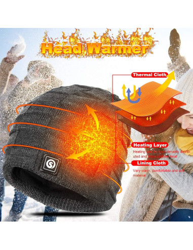 Gorro Térmico Calentado Sun Will Eléctrico Recargable Gris