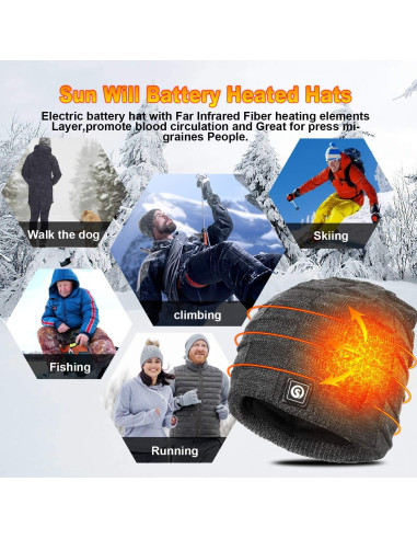Gorro Térmico Calentado Sun Will Eléctrico Recargable Gris