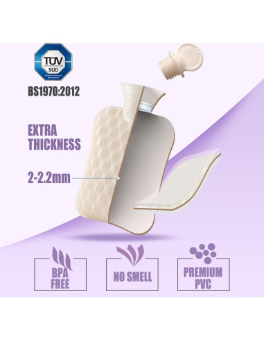 Bolsa de Agua Caliente 2L BYXAS con Funda Polar Blanca