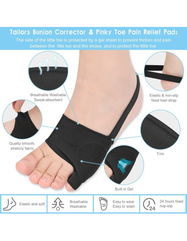 Corrector de Bunionete DYKOOK XL Negro con Almohadillas de Gel