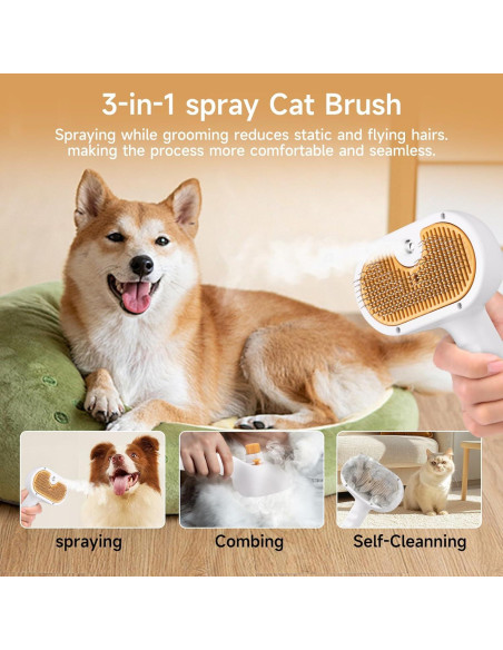 Cepillo de Vapor para Mascotas VVWVVW 3 en 1 con Spray Cepillo de Vapor para Mascotas VVWVVW 3 en 1 con Spray