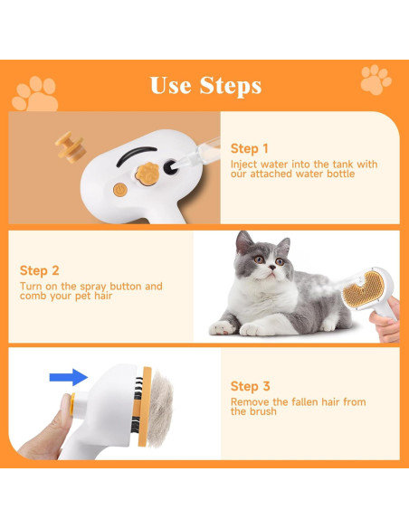 Cepillo de Vapor para Mascotas VVWVVW 3 en 1 con Spray Cepillo de Vapor para Mascotas VVWVVW 3 en 1 con Spray
