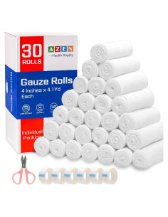 AZEN Paquete de 30 Rollos de Gasa 10,16 cm x 3,75 m