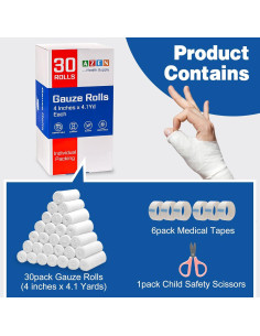 AZEN Paquete de 30 Rollos de Gasa 10,16 cm x 3,75 m 2