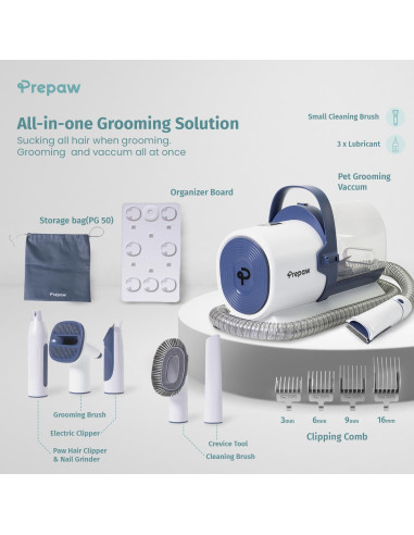 Kit de Aseo para Mascotas PrePaw 7 en 1 con Aspiradora 11000Pa