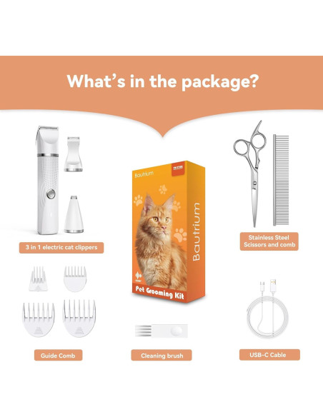 Kit Cortadora de Pelo para Gatos Bautrium YP-7702 3 en 1