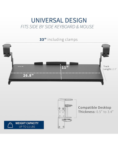 Bandeja de Teclado Ajustable VIVO MOUNT-KB05HB Negra 70x28 cm