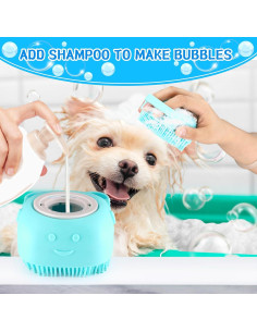 VIWIK Kit de Aseo para Mascotas: Cepillo y Guantes Azul 2