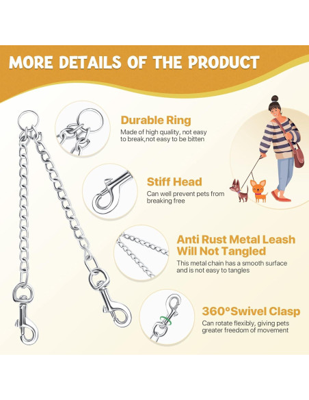 Correa Doble para Perros Pettom 3.5mm 60cm Metal Giratorio