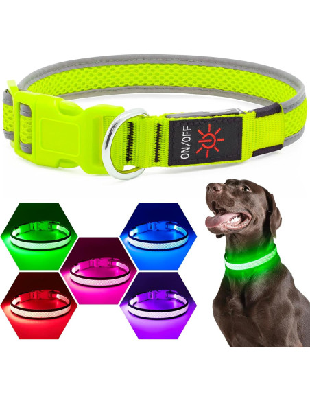 Collar de Perro LED Yuansen Verde Neón Pequeño Recargable
