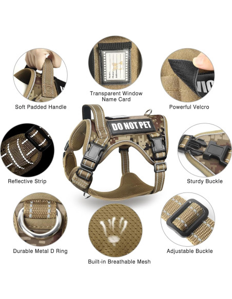Arnés Táctico para Perros Medianos MOOGROU Camo Desierto