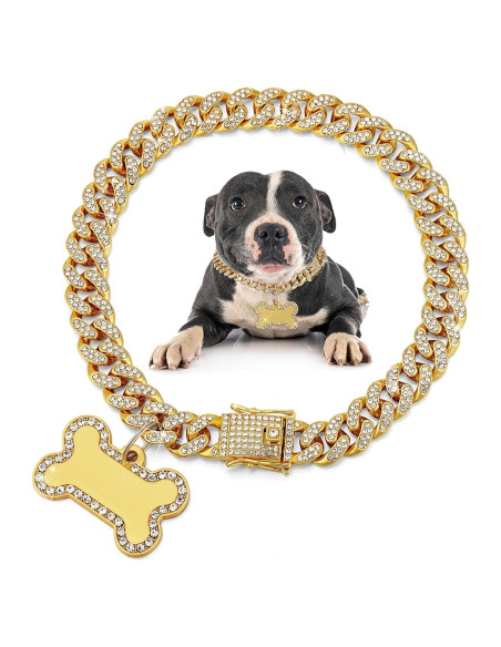 Collar de Cadena para Perros Hillban Dorado 35.6 cm con Etiqueta