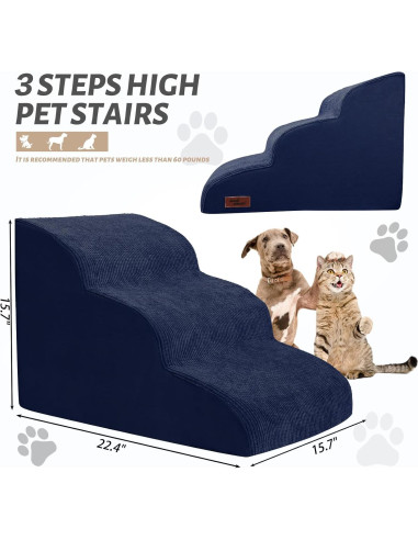 Escalera para Perros Aodisman 3 Pasos 40,64 cm Azul