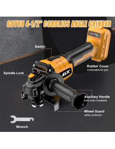 Amoladora Angular Inalámbrica GOTUU 20V 4-1/2" con 6 Discos 2