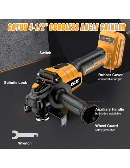 Amoladora Angular Inalámbrica GOTUU 20V 4-1/2" con 6 Discos
