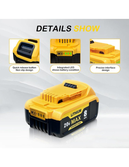 Batería Litio 20V 8.0Ah KINGTIANLE para Dewalt DCB208 DCB200 Batería Litio 20V 8.0Ah KINGTIANLE para Dewalt DCB208 DCB200